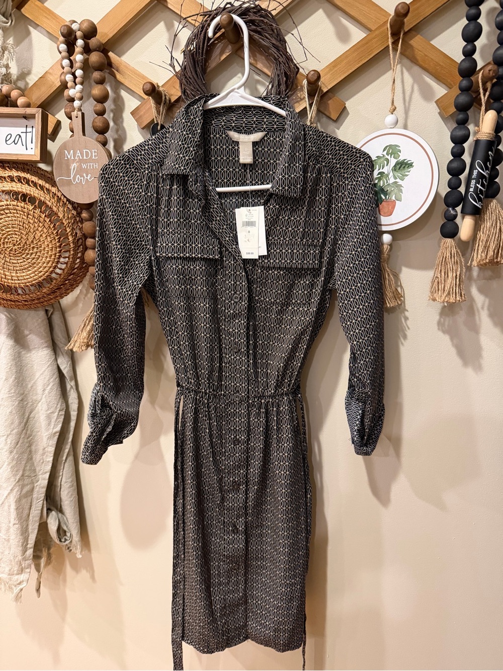 Banana Republic Black and White Printed Shirt Dress